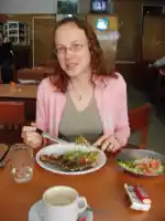 Päivi and her favorite hobby= eating steak
