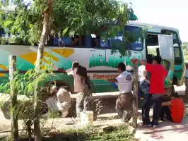 Changing tyres  of our truck called Relámpago (Lightning) - 600 km in 28 hours through Pantanal swamp
