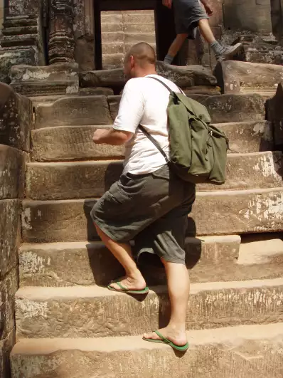 Santeri climbing the same stairs his father and grandfather climbed in 1952