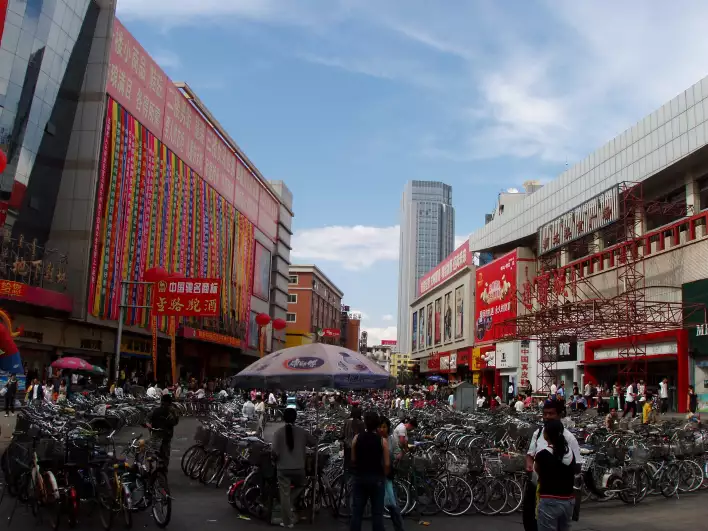 A popular shopping area in Hohhot, Inner Mongolia, China