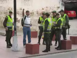 Plenty of policemen with pistols, everywhere in Santa Marta