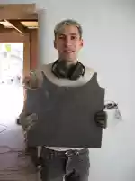 Thomas and a nicely cut floor tile Thomas and a nicely cut floor tile