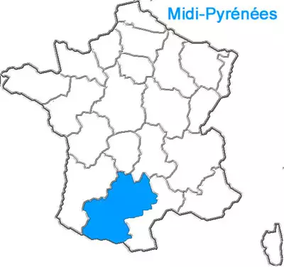 Map of the Midi-Pyrénées, a province of France
