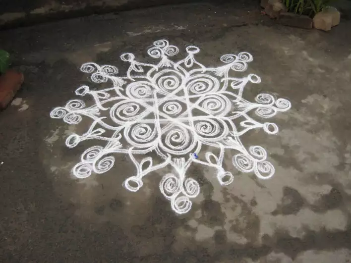 A magic drawing for Lakshmi God that all women make in front of their houses every morning