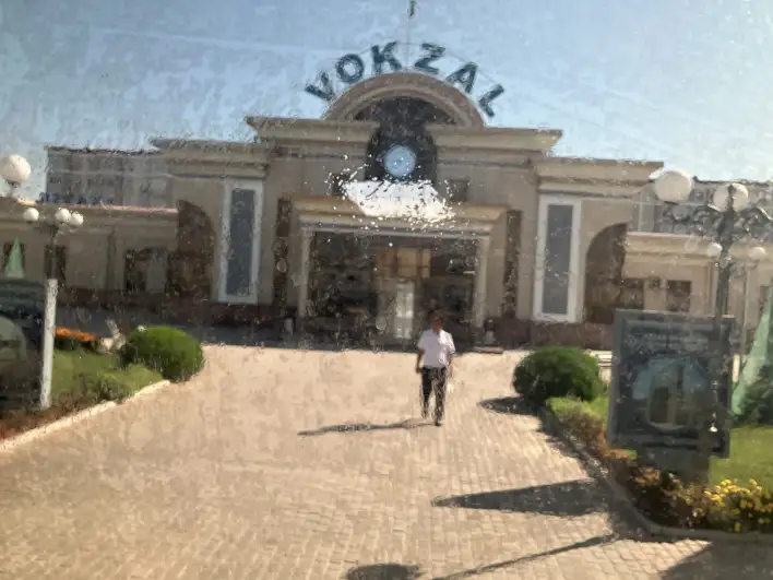 Railway station from train window