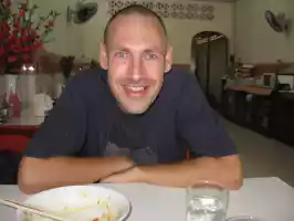 A happy, well-eaten customer who can barely walk