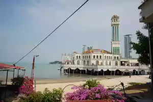 A close-up of the floating mosque