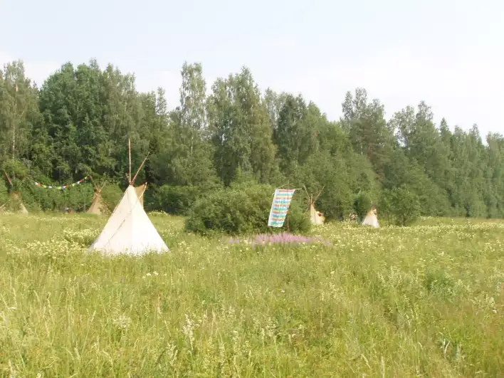 Teepees in the meadow