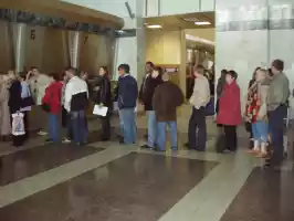 There are always queues in fron tof railway ticket offices