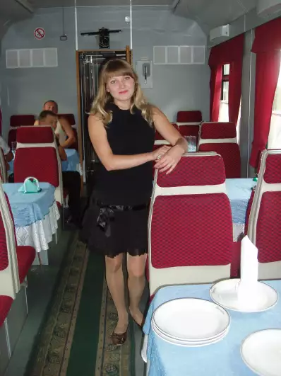 Our charming waitress in the train restaurant