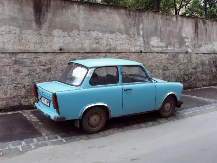 Sky blue East-German Trabant for sale