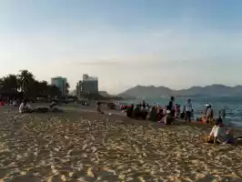 The beach gets crowded in the evening